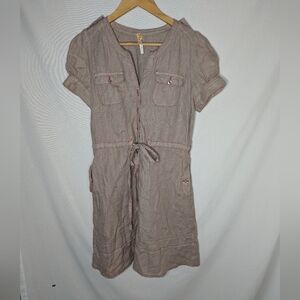 MAEVE Sz 0 Anthropologie 100% Linen Taupe Shirt Dress Pockets Safari Boho